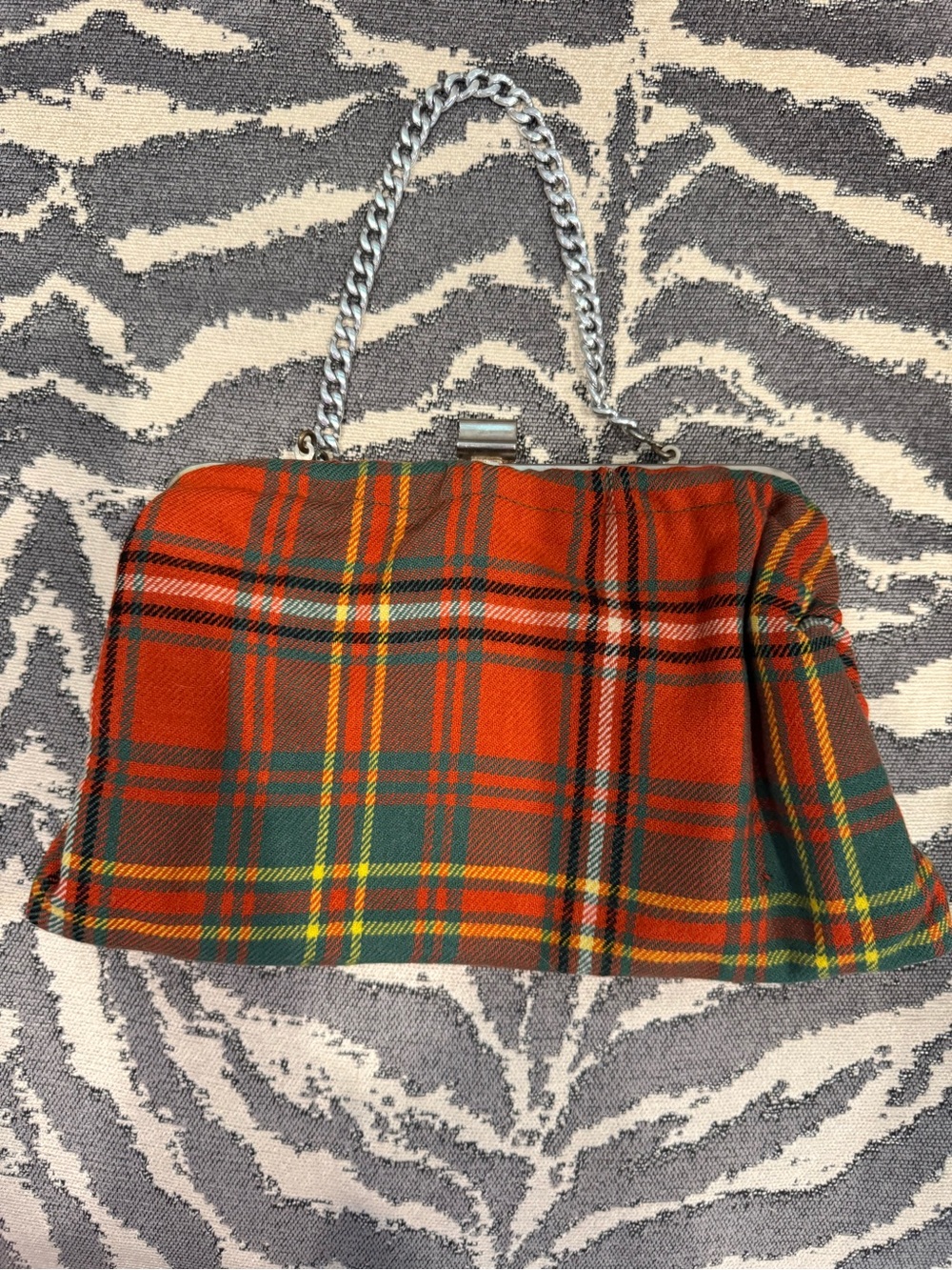 Vintage Scottish Plaid Clutch Purse with Silver Chain Strap